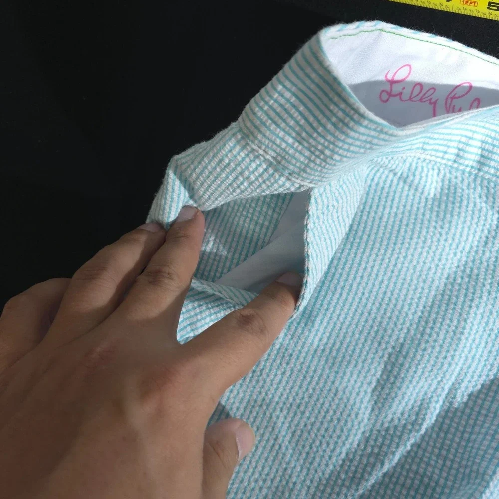 Lilly Pulitzer The Buttercup Short Blue Turquoise Seersucker Stripe Size 0 Beach - Picture 12 of 16